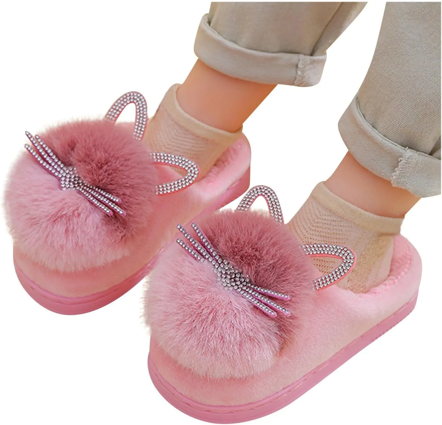 Cute Cat Slippers for Kids Warm Plush Winter Cotton Furry House Slipper Girls Boys Cartoon Shoes