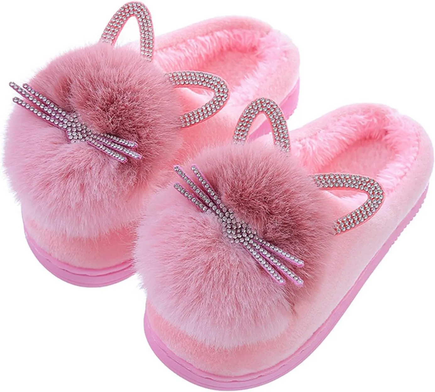 Cute Cat Slippers for Kids Warm Plush Winter Cotton Furry House Slipper Girls Boys Cartoon Shoes