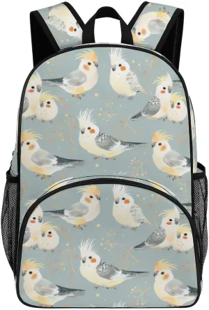 Cute Cockatiel Birds Backpack Print Laptop Bag Shoulder Bags Travel Casual Daypacks For Women Men