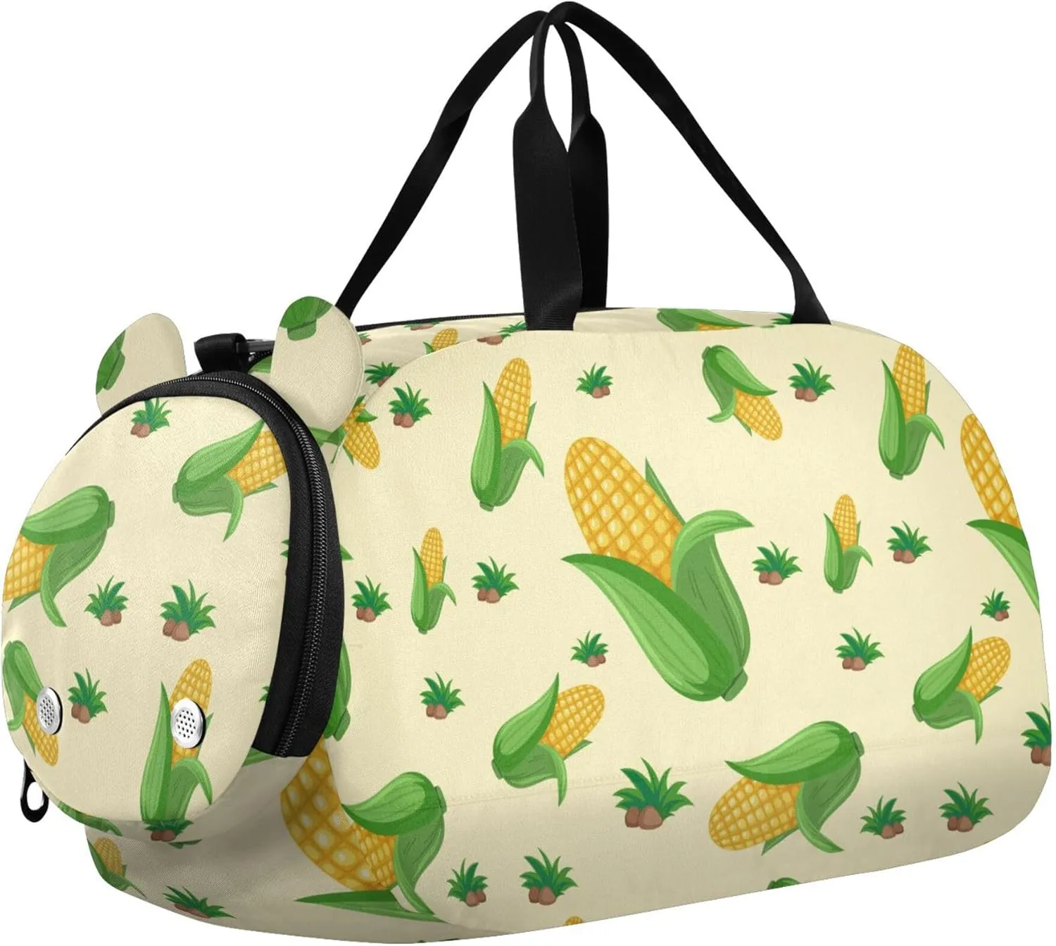 Cute Corn on Yellow Sports Duffle Bag for Girls Boys Kids, Gym Bag with Shoe Compartment, Kids Travel Overnight Weekender Shoulder Bag