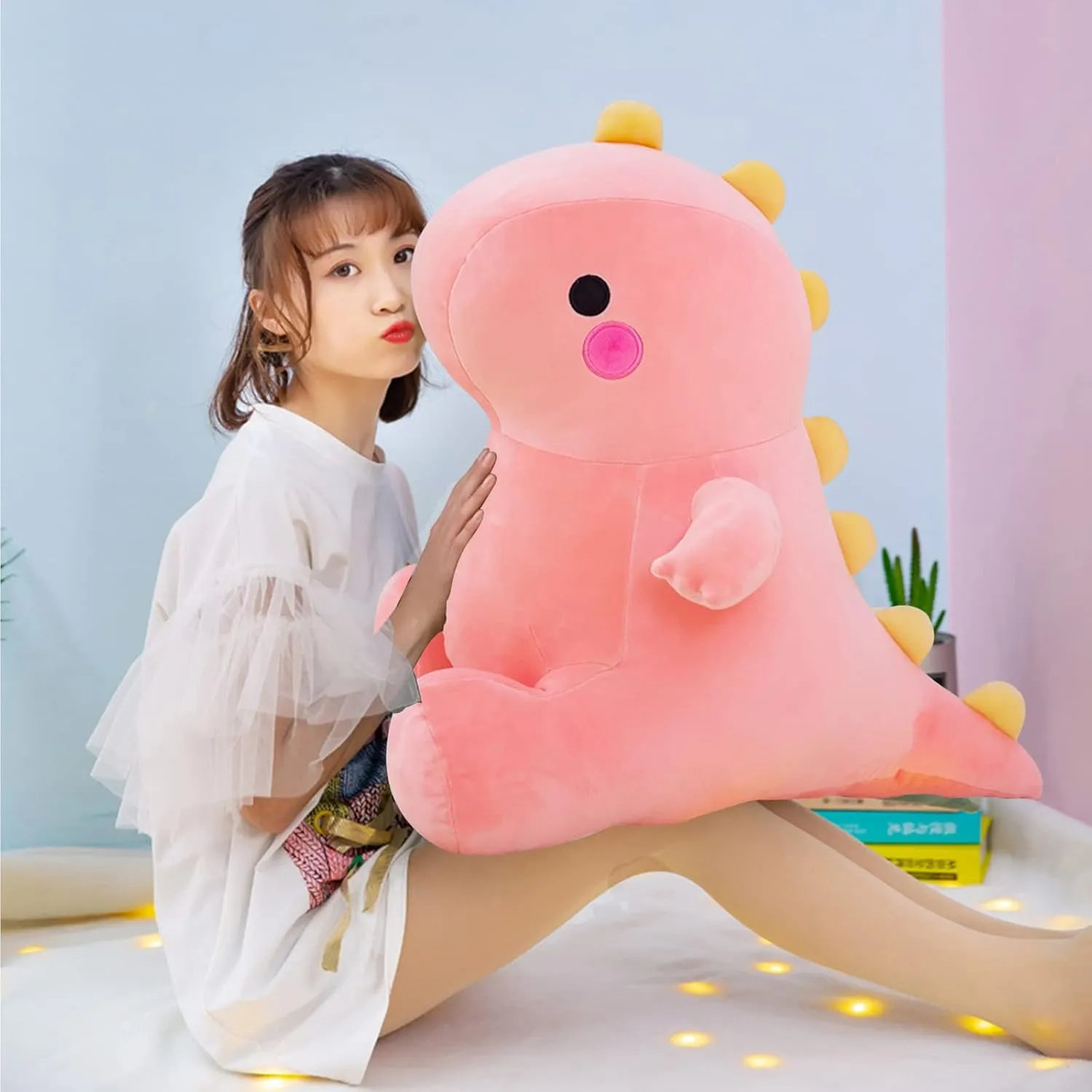 Cute Dinosaur Plush Toys, Fat Dinosaur Stuffed Animals Toys Dolls, Dinosaur Plush Toy Soft Stuffed Animal Dino Plushies Doll Cute Birthday Gifts for Kids Girls Boys (Pink,13in)