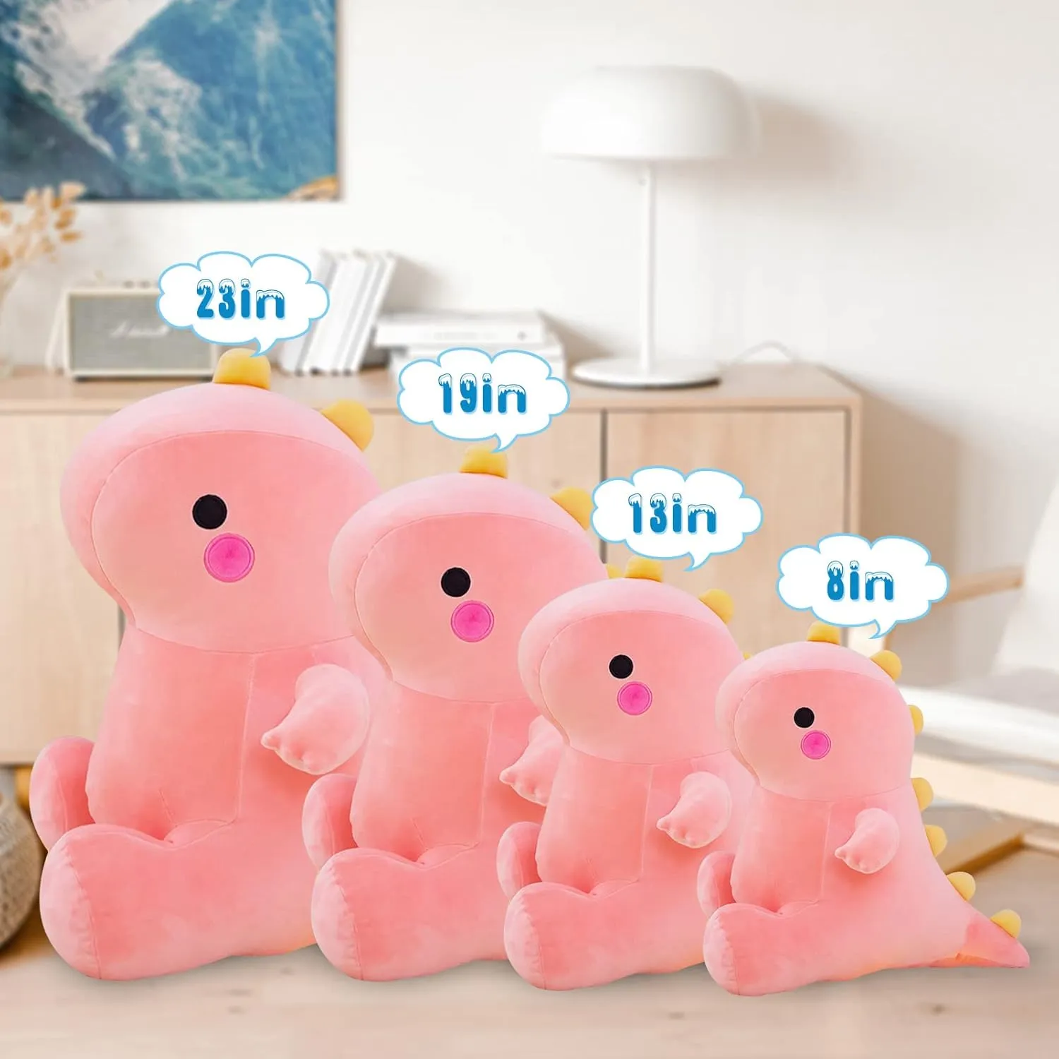 Cute Dinosaur Plush Toys, Fat Dinosaur Stuffed Animals Toys Dolls, Dinosaur Plush Toy Soft Stuffed Animal Dino Plushies Doll Cute Birthday Gifts for Kids Girls Boys (Pink,13in)
