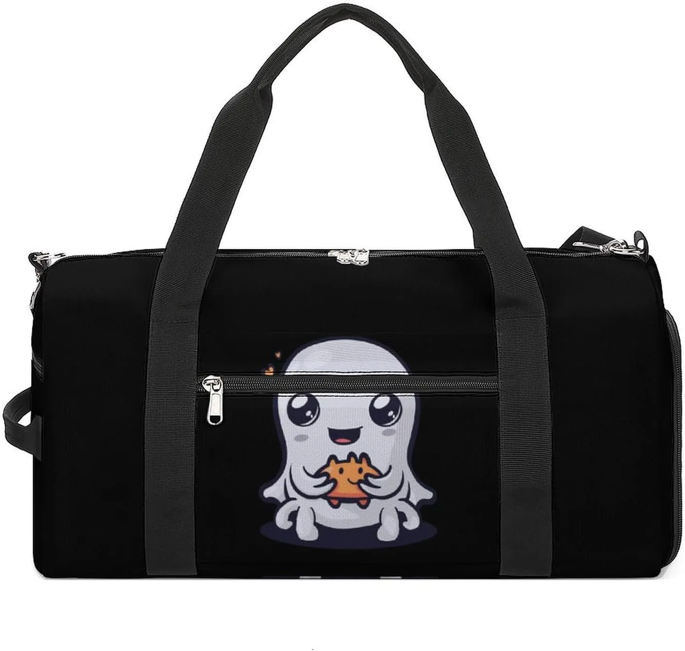 Cute Ghost Eating Crab Rangoon Halloween Sports Gym Bag for Men Women Travel Duffel Bag with Shoulder Strap