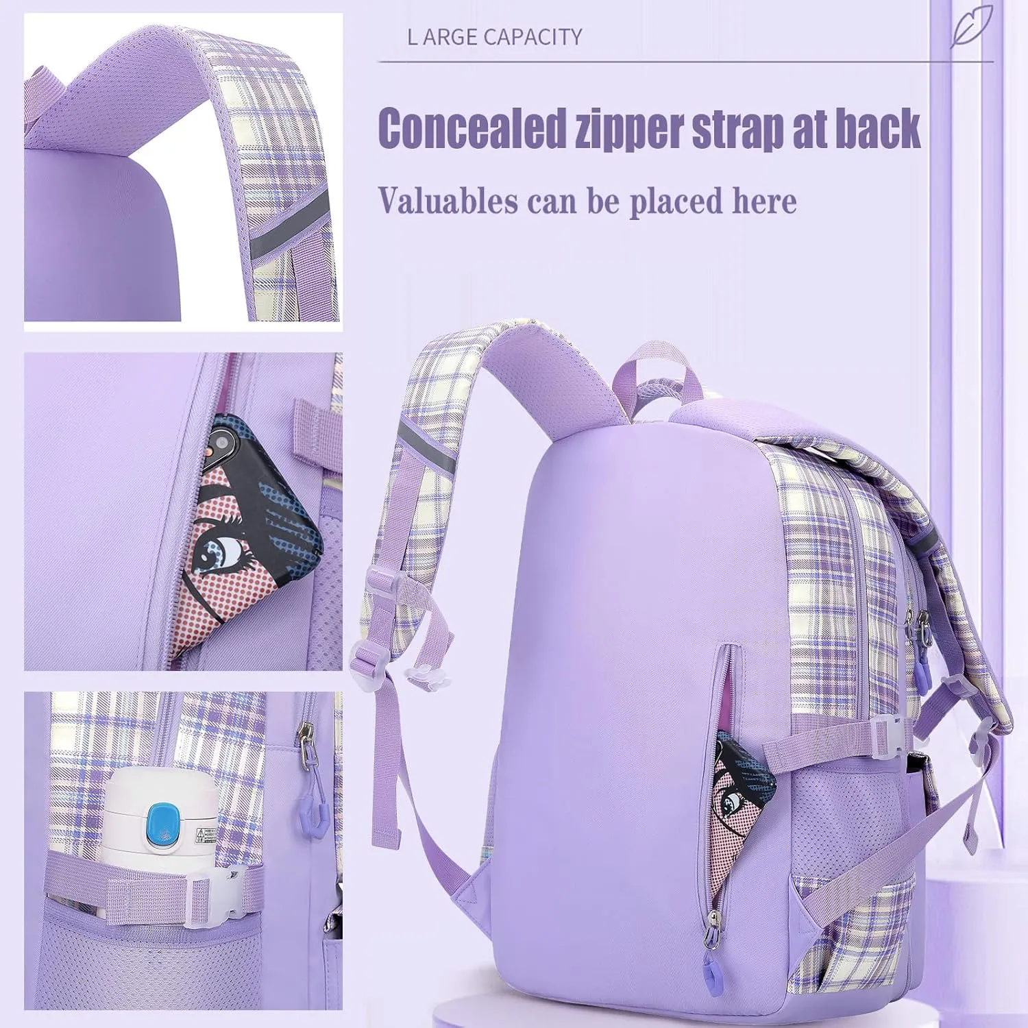 Cute Girls Backpack for Kids,Purple Cartoon Rabbit Backpack with Pencil Case 16.5 Inch Schoolbag for Kindergarten Elementary School