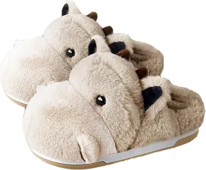 Cute Hippo Cartoon Animal Winter Warm Home Furry Slippers