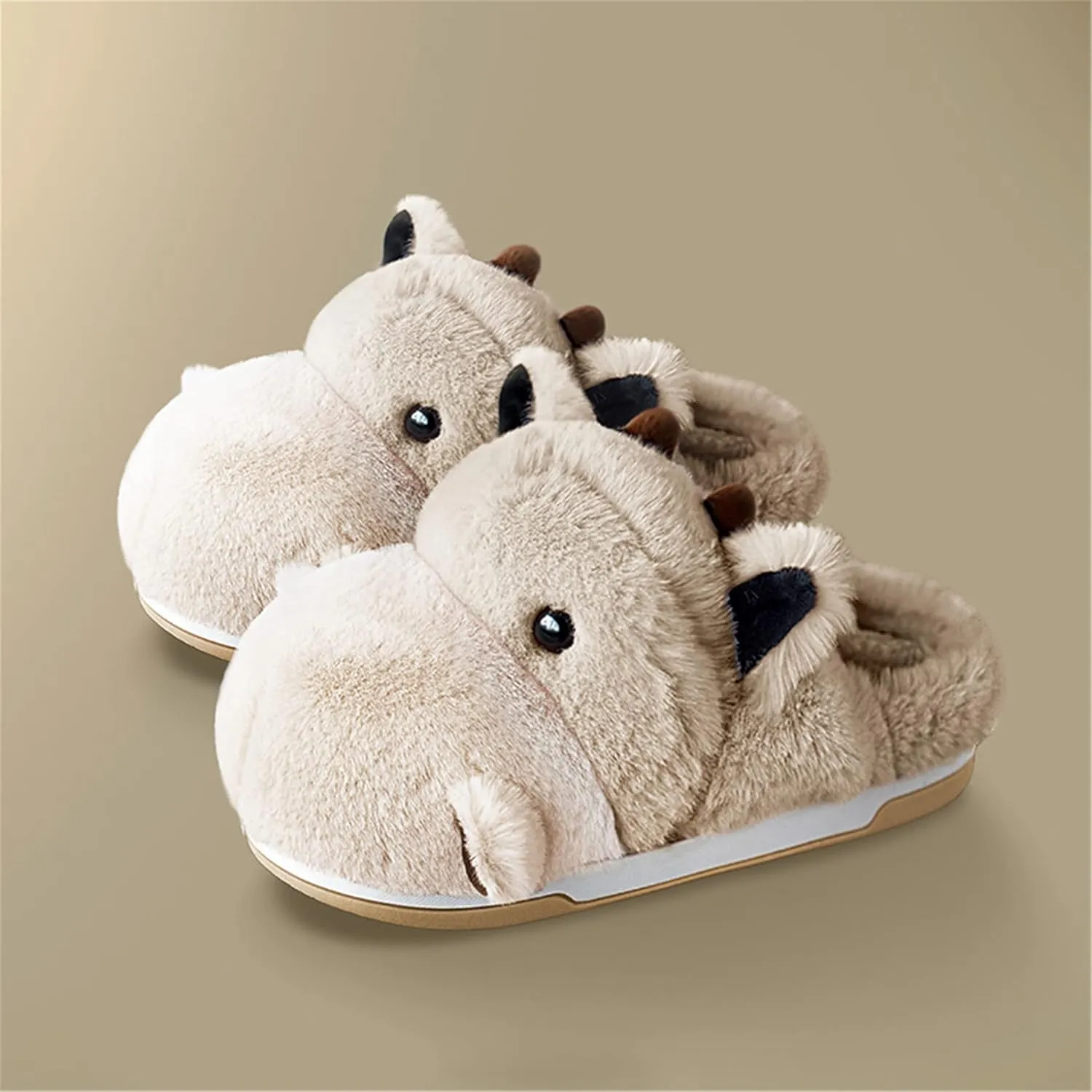 Cute Hippo Cartoon Animal Winter Warm Home Furry Slippers