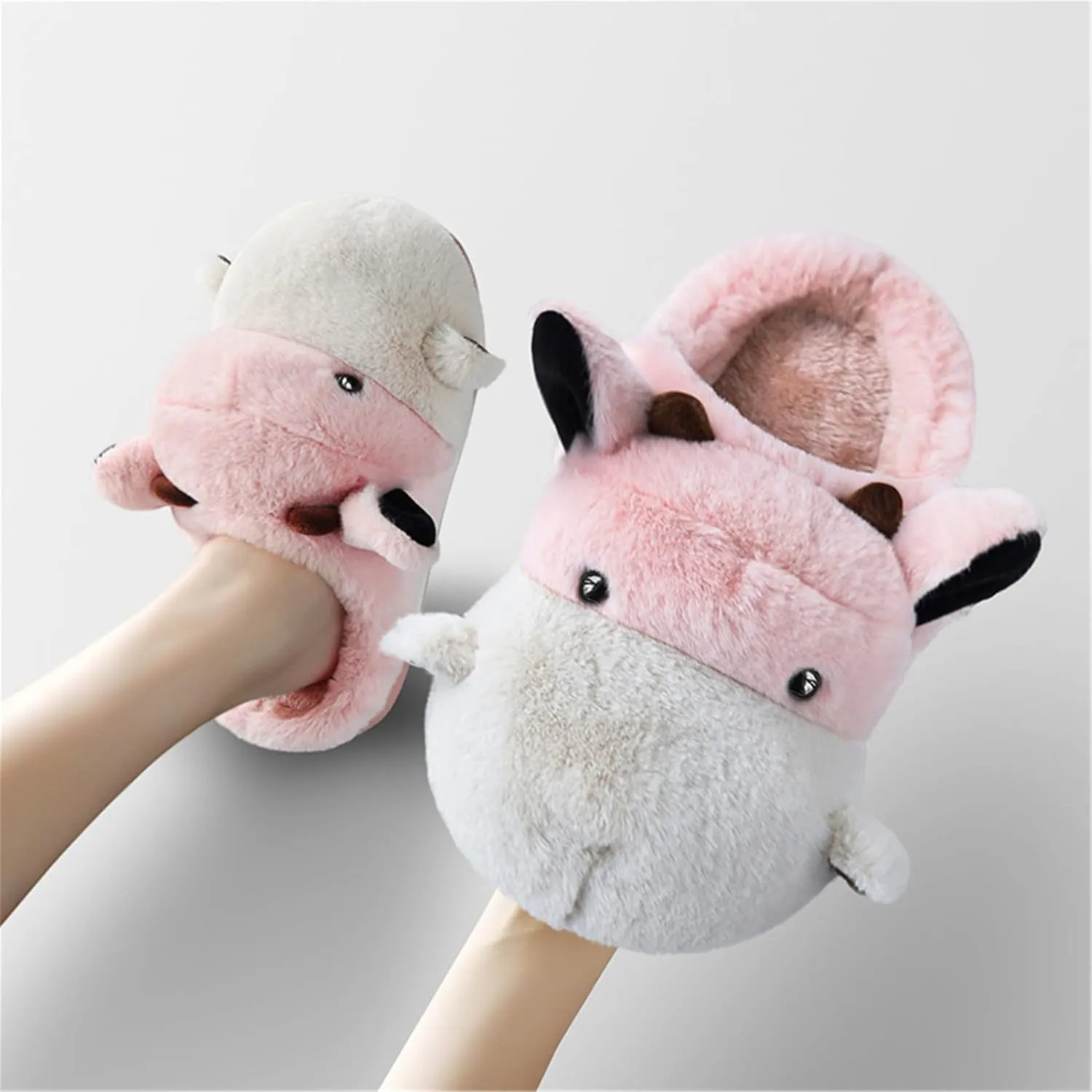 Cute Hippo Cartoon Animal Winter Warm Home Furry Slippers
