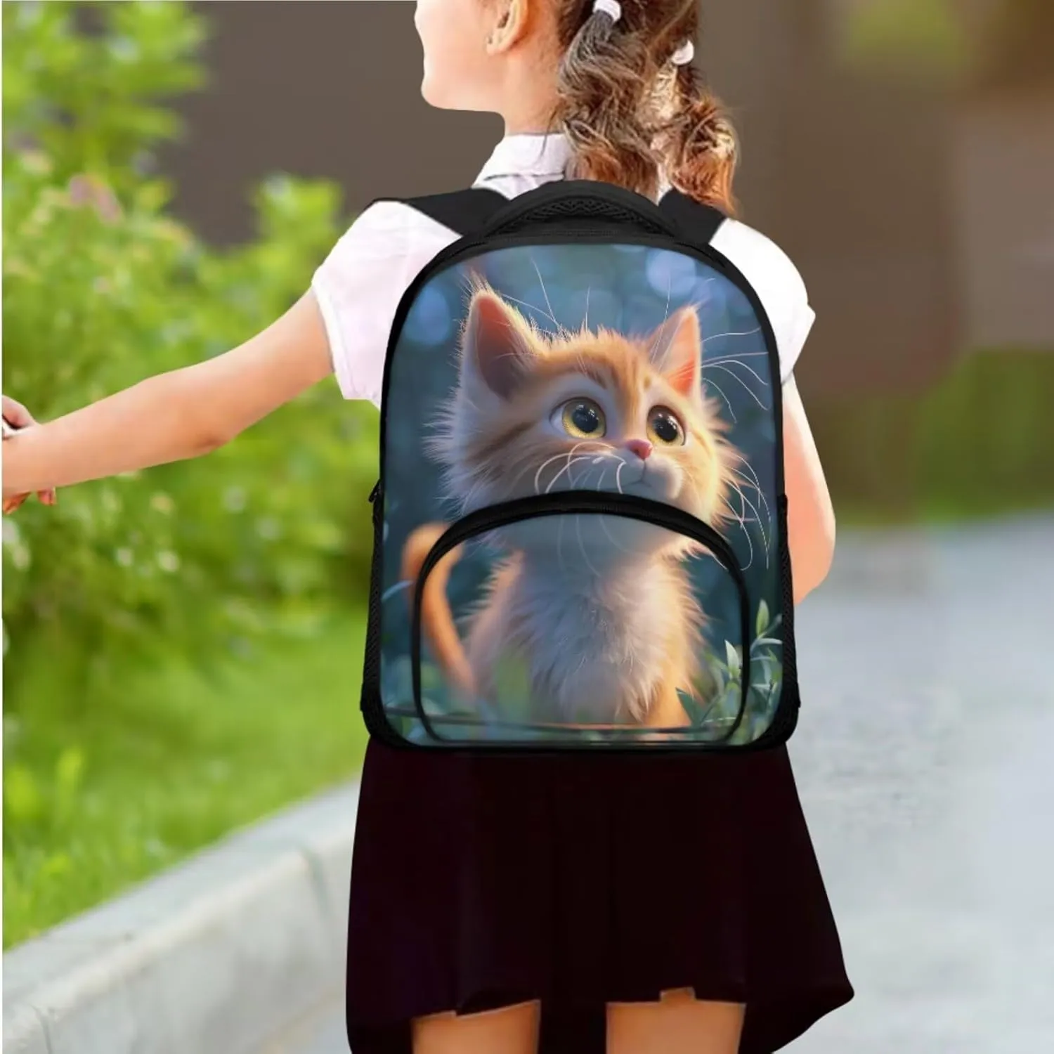 Cute Kitten Backpack for 1st Grade Boy Backpack and Lunch Box Set School Supplies Middle-School Elementary Bookbags Shoulder Bag with Adjustable Strap Durable and Lightweight,Easy To Clean
