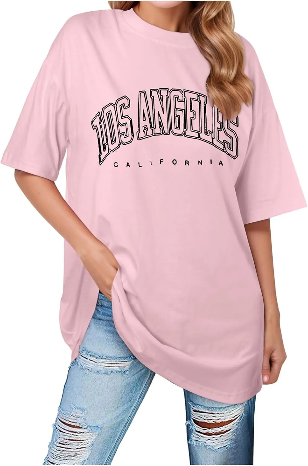 Cute Los Angeles California Tunic Tops for Women Trendy Summer Loose Long T Shirts 2025 Oversized Long Shirts Casual