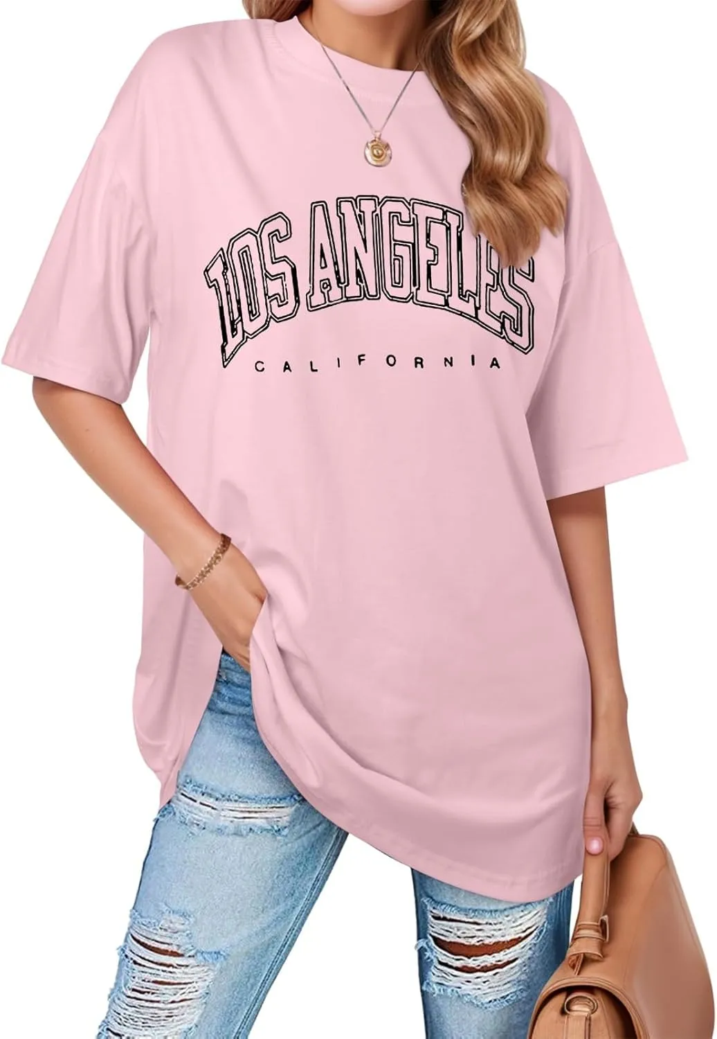 Cute Los Angeles California Tunic Tops for Women Trendy Summer Loose Long T Shirts 2025 Oversized Long Shirts Casual