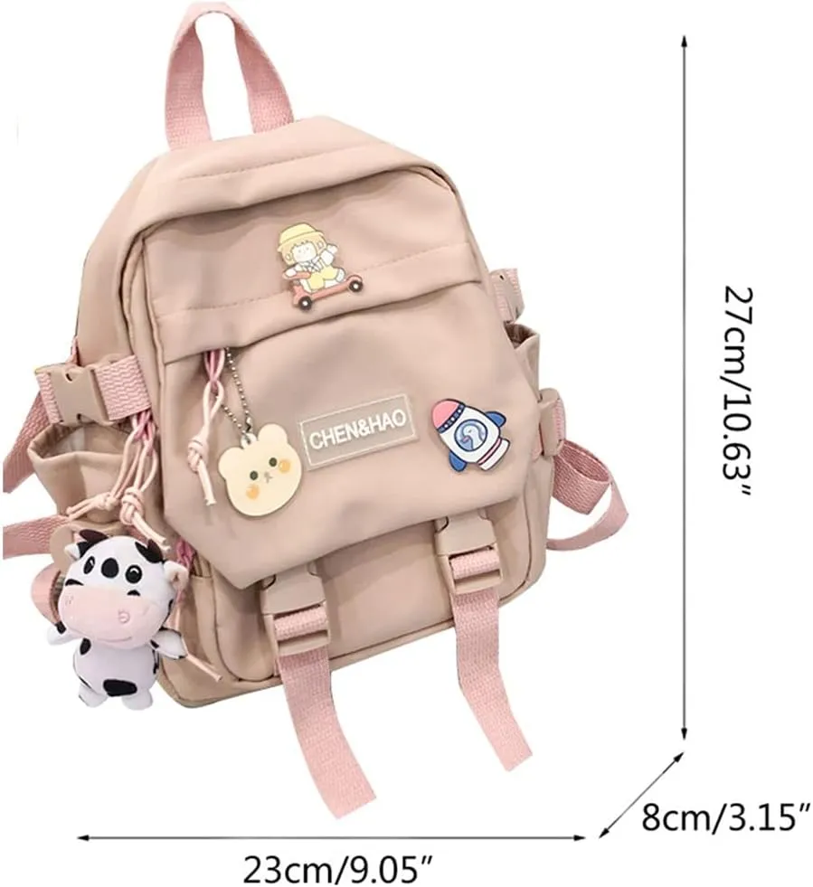 Cute Mini Aesthetic Backpack with Pin Accessories and Plush Pendant for School