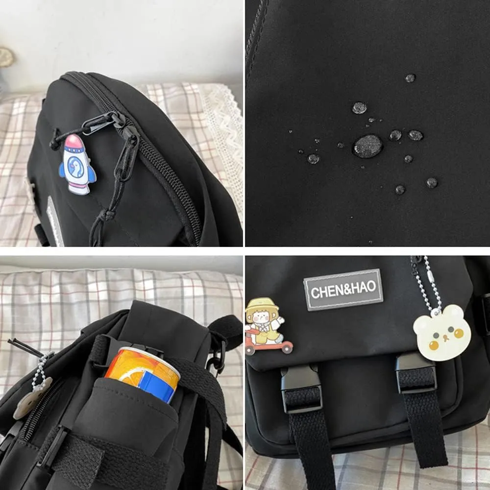 Cute Mini Aesthetic Backpack with Pin Accessories and Plush Pendant for School