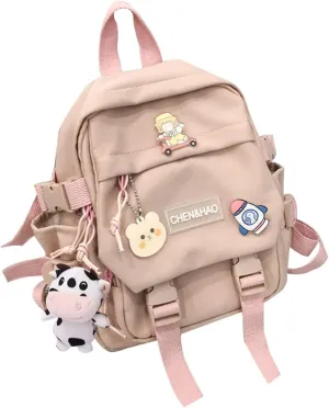 Cute Mini Aesthetic Backpack with Pin Accessories and Plush Pendant for School