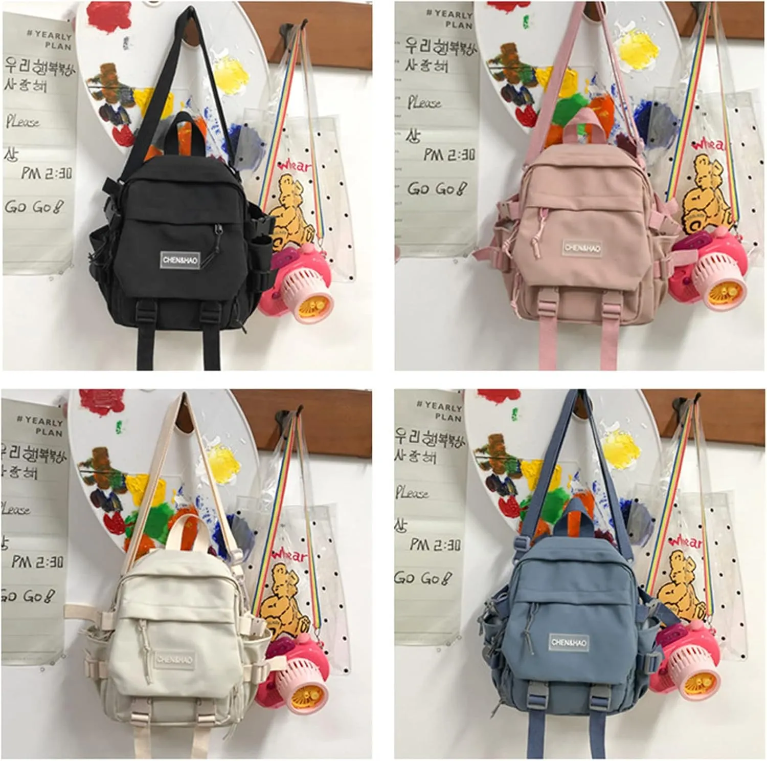 Cute Mini Aesthetic Backpack with Pin Accessories and Plush Pendant for School