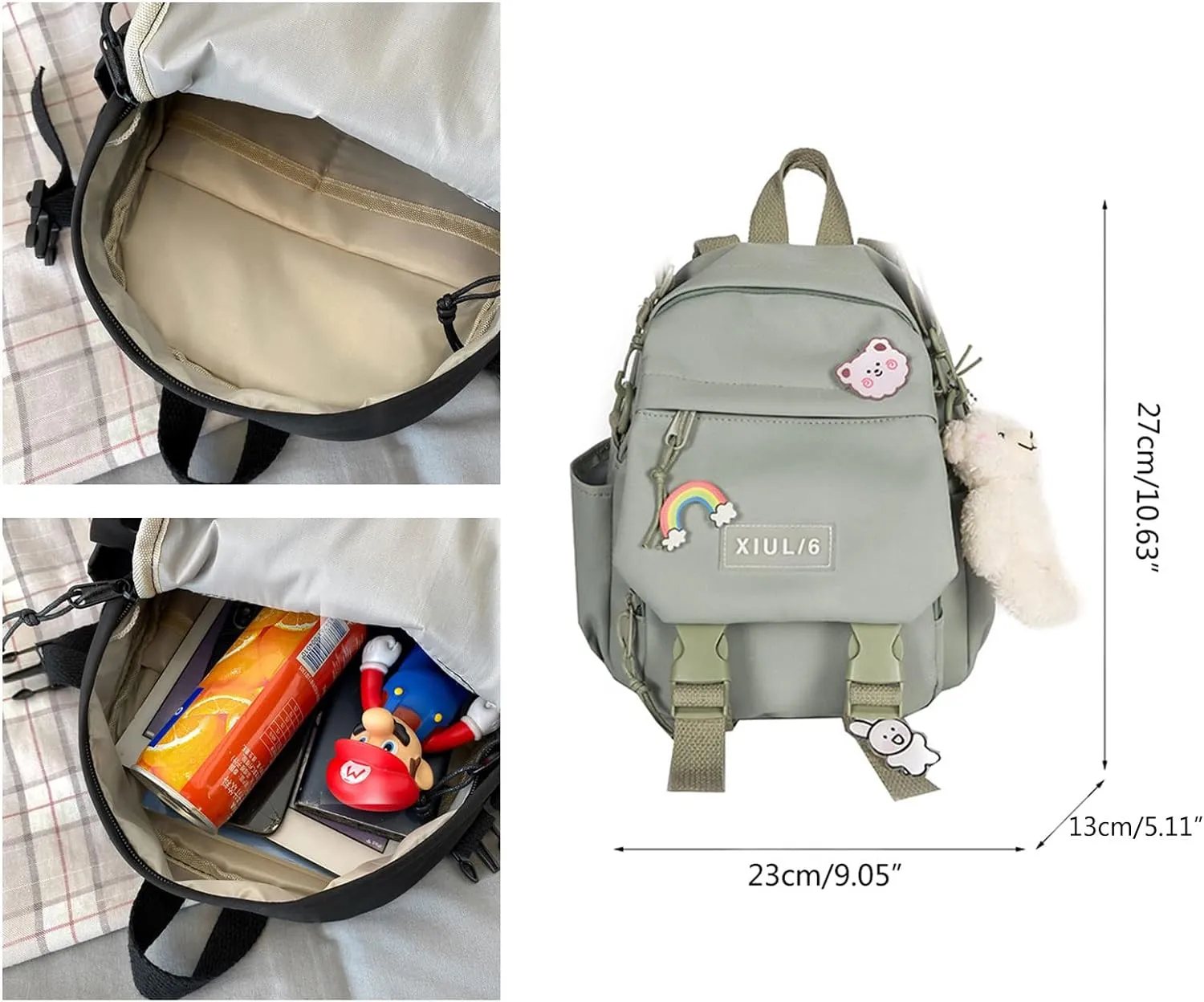 Cute Mini Backpack with Cute Pin Accessories Plush Pendant for School (Blue)