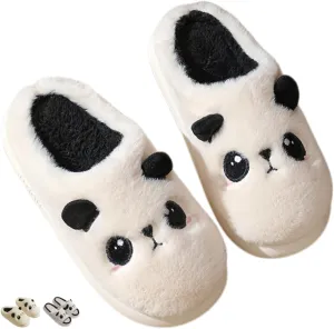 Cute Panda House Slippers Cartoon Indoor Breathable Linen Couple Home Slides Winter Warm Plush Cozy Cotton Shoes Thick Soled Comfy Bedroom Slipper