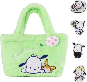 Cute Paqia Style Plush Handbag with 4pcs Pins Cartoon Dog Tote Bag Purse Shopping Bag for Girls Women