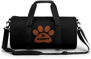 Cute Pets Paw Cat Dog Adopt Red Cylindrical Gym Duffle Bag Foldable Weekender Bags Lightweight Travel Handbag