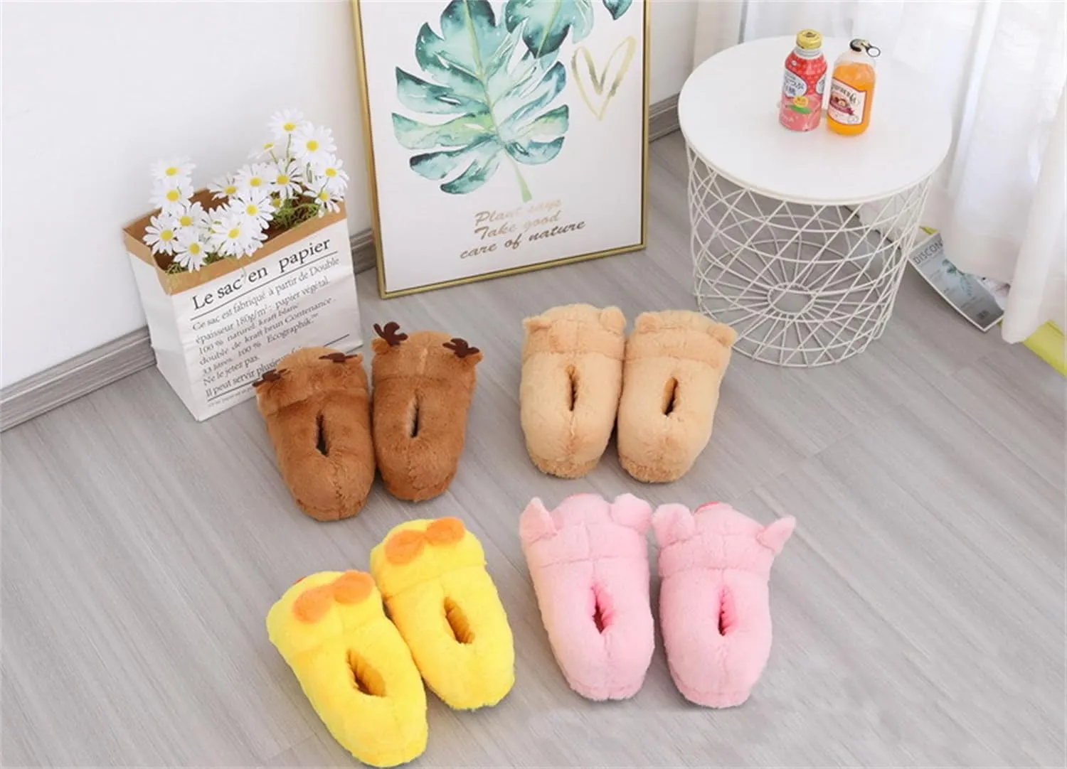 Cute Pig Cartoon Animal Home Furry Slippers - Women's Warm Winter Slippers