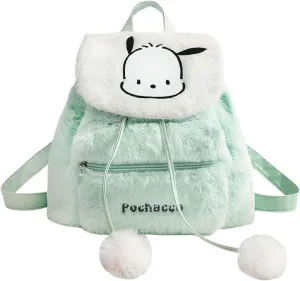 Cute Plush Backpack Cartoon Drawstring Girls School Bag Kawaii Casual Women’s Backpack(Green-Poch)