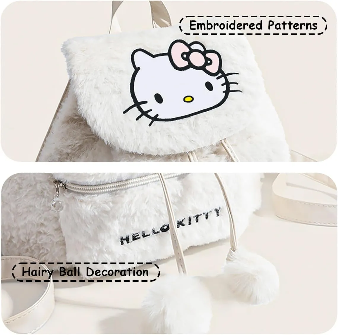 Cute Plush Backpack Cartoon Drawstring Girls School Bag Kawaii Casual Women’s Backpack(Pink-Melo)