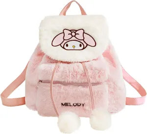 Cute Plush Backpack Cartoon Drawstring Girls School Bag Kawaii Casual Women’s Backpack(Pink-Melo)
