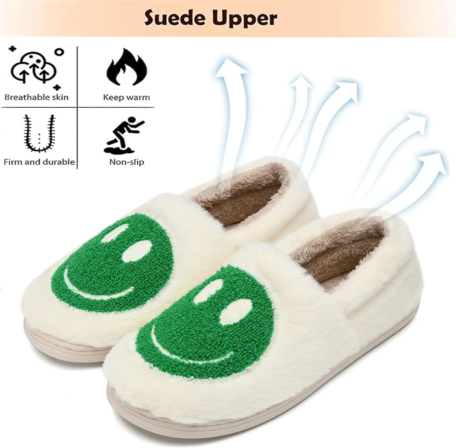 Cute Smile Face Slippers for Girls Boys,Soft Plush Non-Slip House Kids Slippers with Memory Foam Warm Cartoon Happy face Shoes for Indoor Outdoor