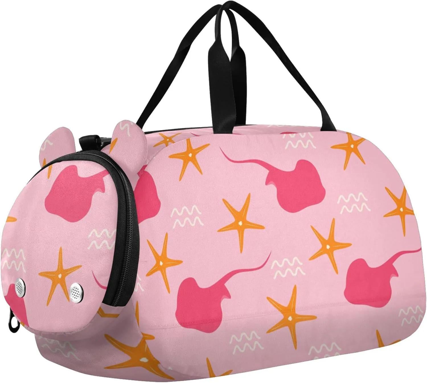 Cute Stingray Pink Sports Duffle Bag for Girls Boys, Gym Bag with Shoe Compartment, Kids Travel Overnight Weekender Shoulder Bag