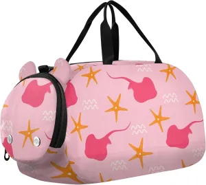 Cute Stingray Pink Sports Duffle Bag for Girls Boys, Gym Bag with Shoe Compartment, Kids Travel Overnight Weekender Shoulder Bag