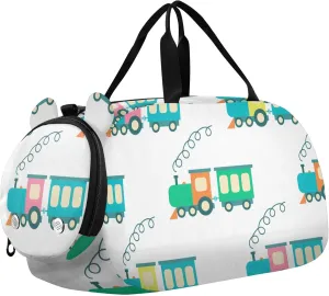 Cute Trains Steam Locomotive Sports Duffle Bag for Girls Boys, Gym Bag with Shoe Compartment, Kids Travel Overnight Weekender Shoulder Bag