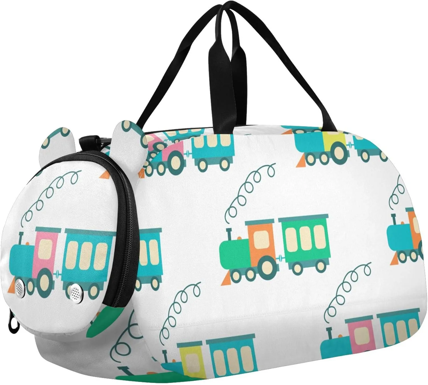 Cute Trains Steam Locomotive Sports Duffle Bag for Girls Boys, Gym Bag with Shoe Compartment, Kids Travel Overnight Weekender Shoulder Bag