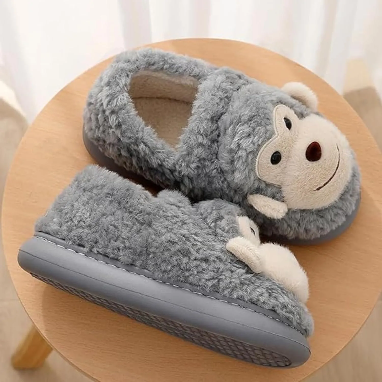 Cute Warm Non-slip Fuzzy Monkey House Slippers for Women & Men - Winter Cartoon Fuzzy Cotton Shoes