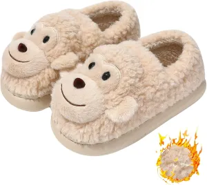 Cute Warm Non-slip Fuzzy Monkey House Slippers for Women & Men - Winter Cartoon Fuzzy Cotton Shoes