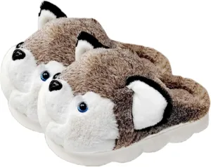 Cute Women's Cartoon Animal Dog Slippers - Warm & Furry, Perfect for Winter & Home