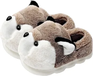 Cute Women's Cartoon Animal Dog Slippers - Warm & Furry, Perfect for Winter & Home