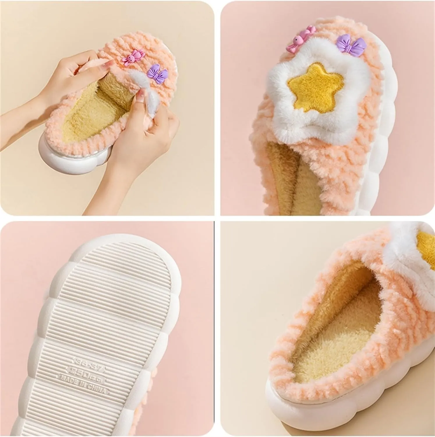 Cute Women's Star Plush Slippers - Warm Indoor & Outdoor Slippers