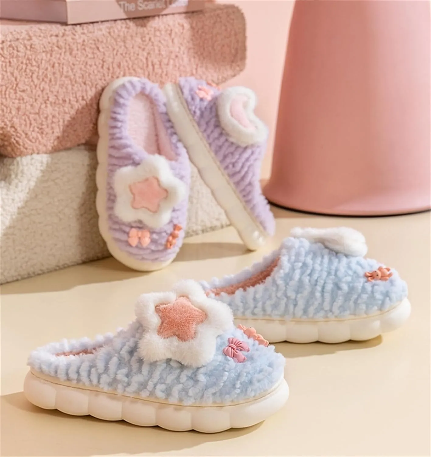 Cute Women's Star Plush Slippers - Warm Indoor & Outdoor Slippers