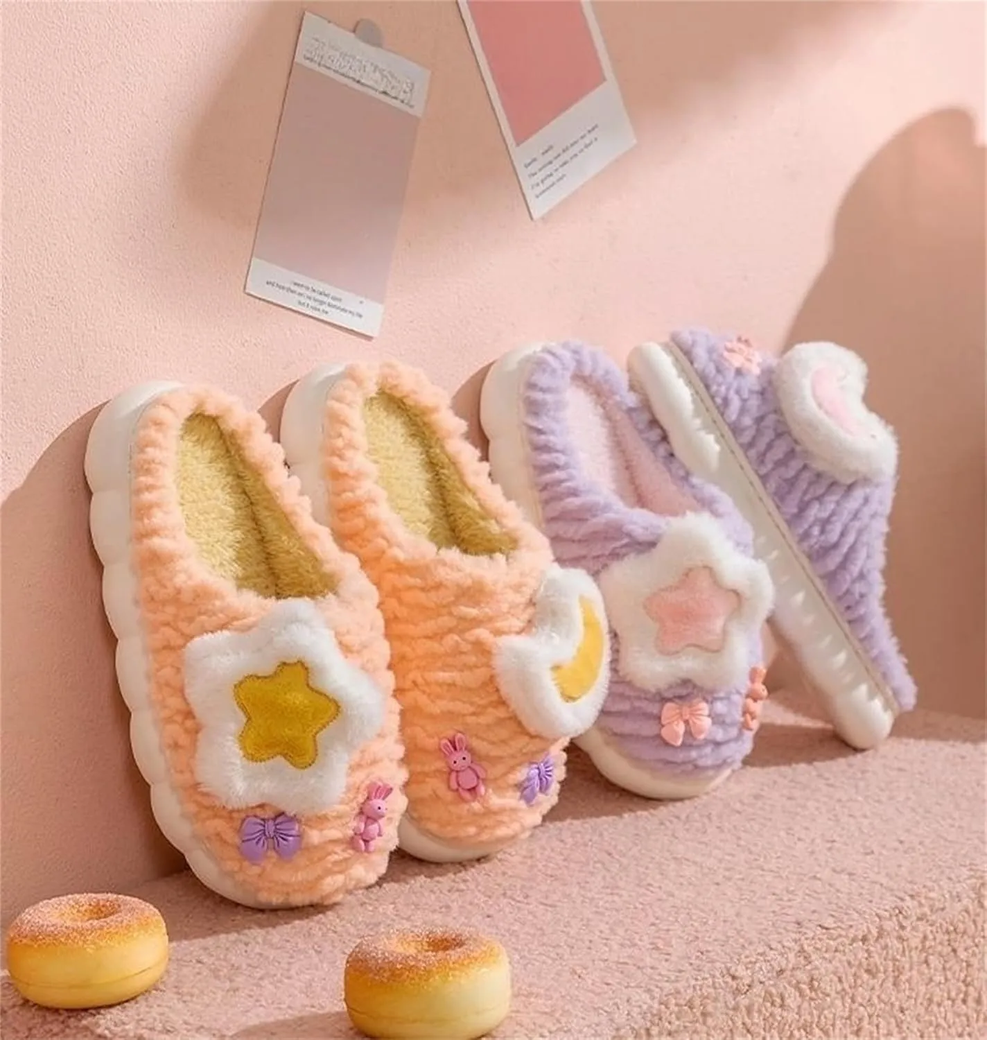 Cute Women's Star Plush Slippers - Warm Indoor & Outdoor Slippers