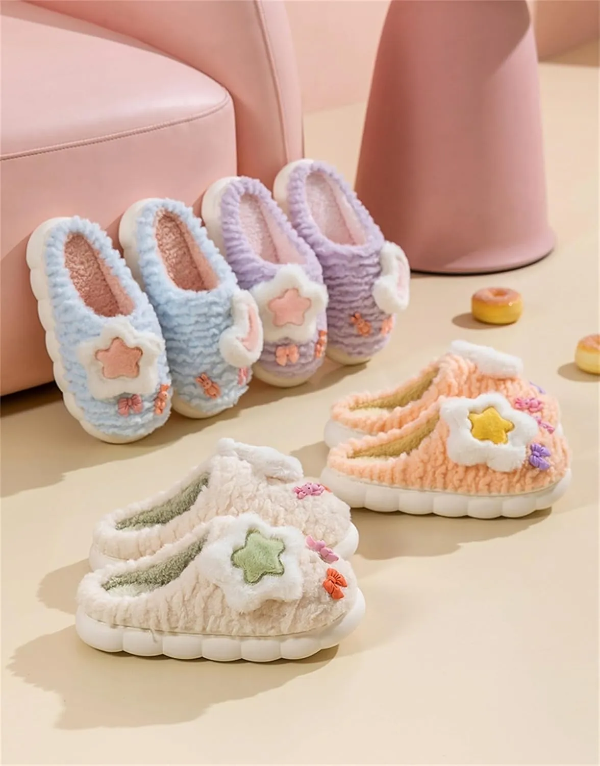 Cute Women's Star Plush Slippers - Warm Indoor & Outdoor Slippers