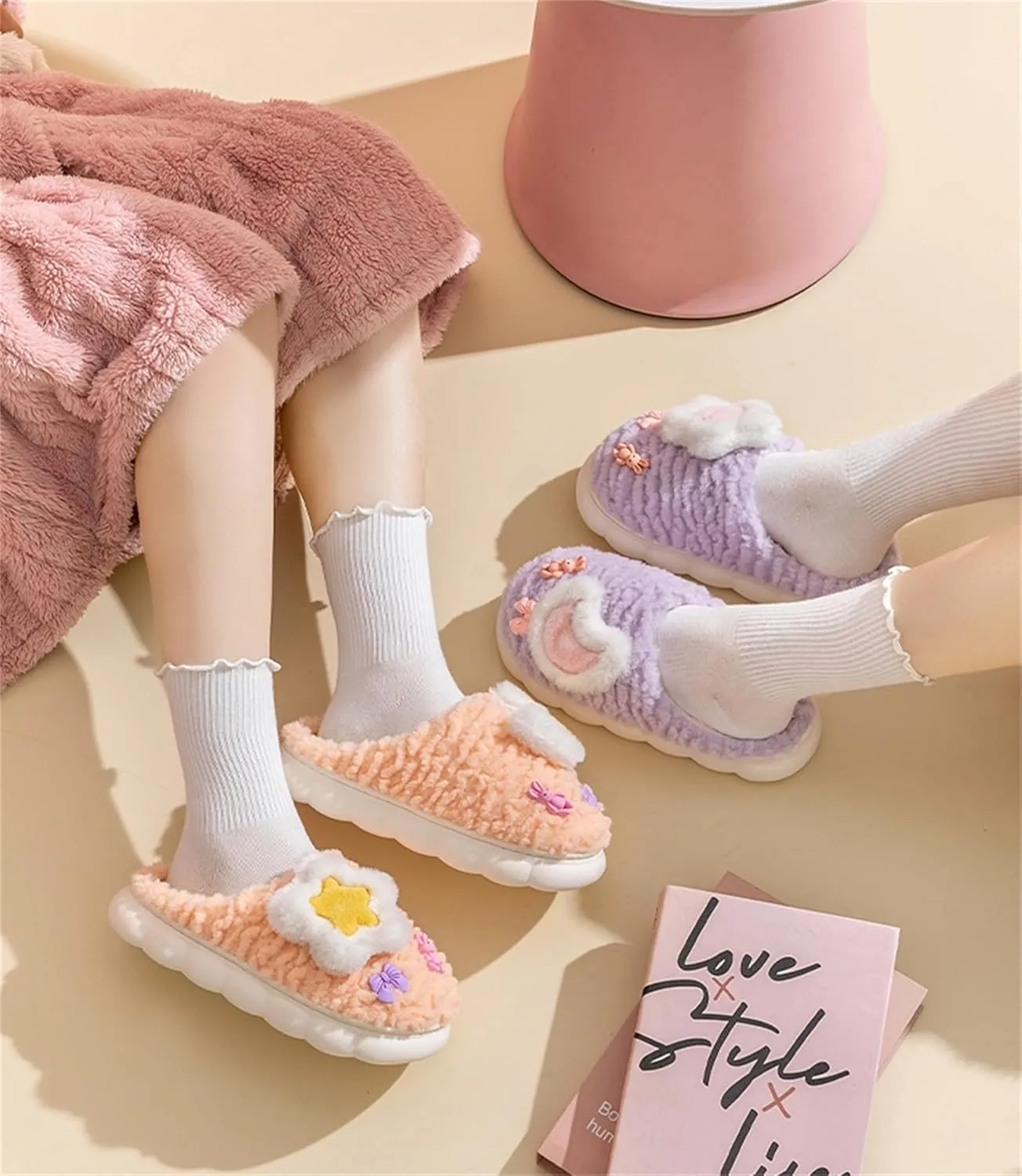 Cute Women's Star Plush Slippers - Warm Indoor & Outdoor Slippers