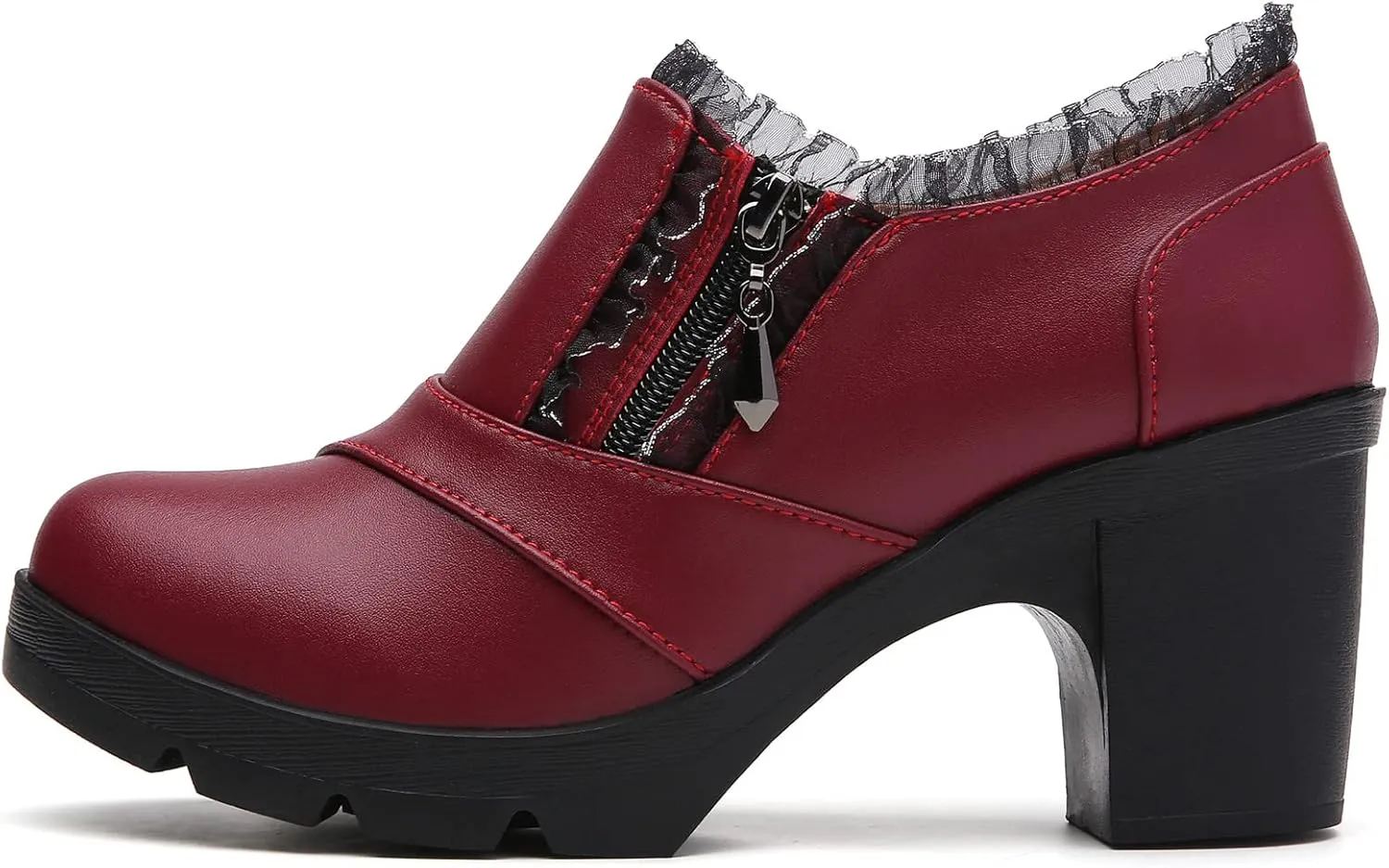 DADAWEN Women's Casual Zipper Lace Platform Mid-Heel Square Toe Oxfords Dress Shoes