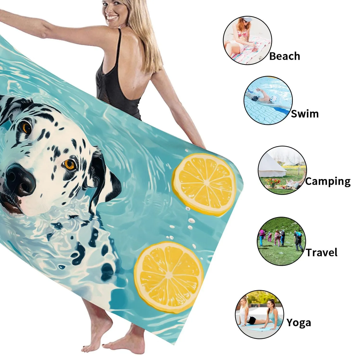 Dalmatian Dog Pool Water Microfiber Beach Towel, Quick Dry Absorbent [Soft ] Sand Free Oversized Lightweight Blanket, Summer Vacation [Camping] Essentials 70x35 Inch