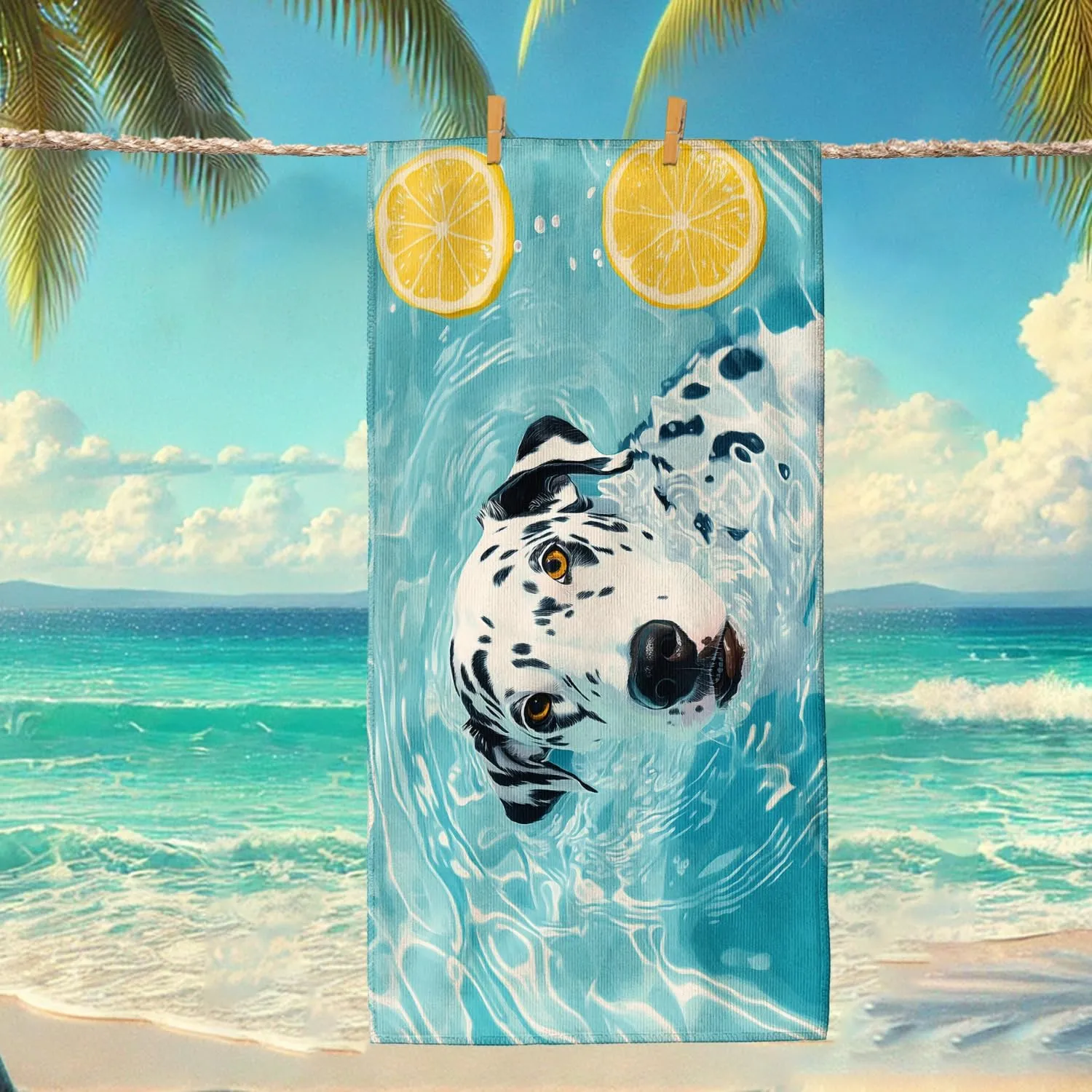 Dalmatian Dog Pool Water Microfiber Beach Towel, Quick Dry Absorbent [Soft ] Sand Free Oversized Lightweight Blanket, Summer Vacation [Camping] Essentials 70x35 Inch
