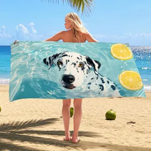 Dalmatian Dog Pool Water Microfiber Beach Towel, Quick Dry Absorbent [Soft ] Sand Free Oversized Lightweight Blanket, Summer Vacation [Camping] Essentials 70x35 Inch