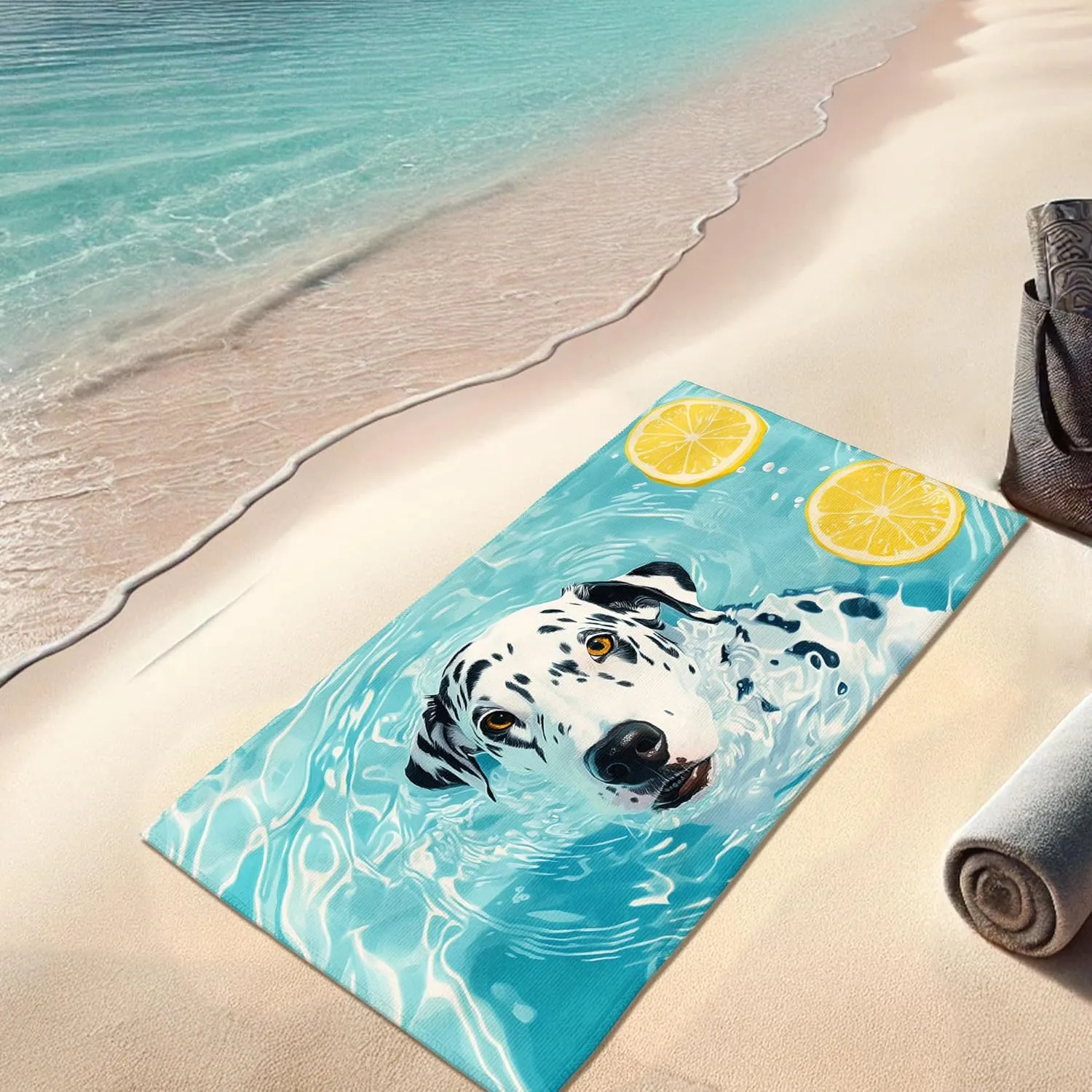 Dalmatian Dog Pool Water Microfiber Beach Towel, Quick Dry Absorbent [Soft ] Sand Free Oversized Lightweight Blanket, Summer Vacation [Camping] Essentials 70x35 Inch