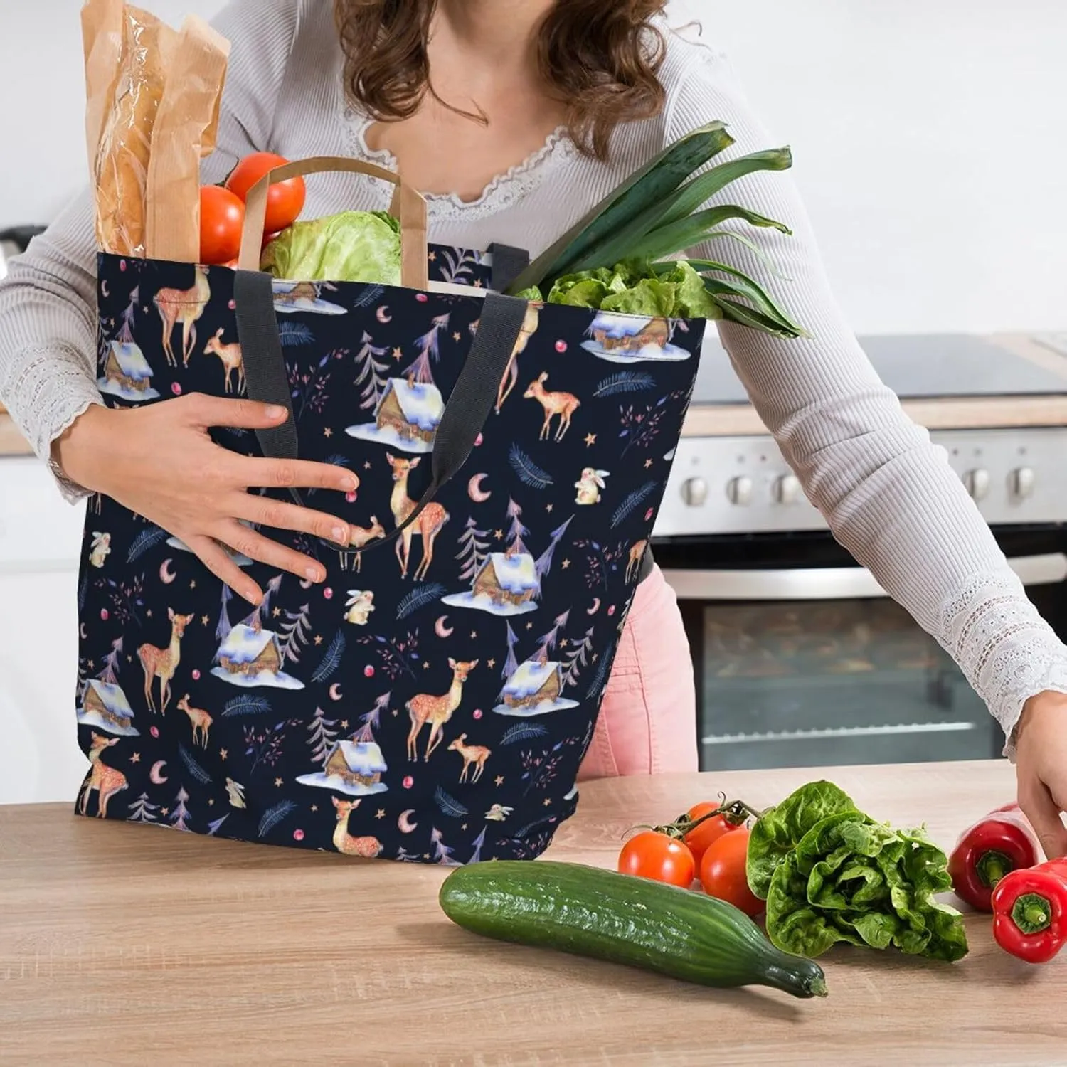 dark skulls Reusable Grocery bags Big Capacity Shopping Bag Canvas Shoulder Tote Handbag for Women Girls