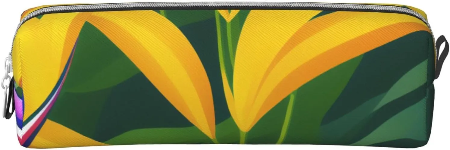 Day Lily Print Patterns Pencil Case Pu Leather Cute Small Pencil Case Pencil Pouch Storage Bag With Zipper