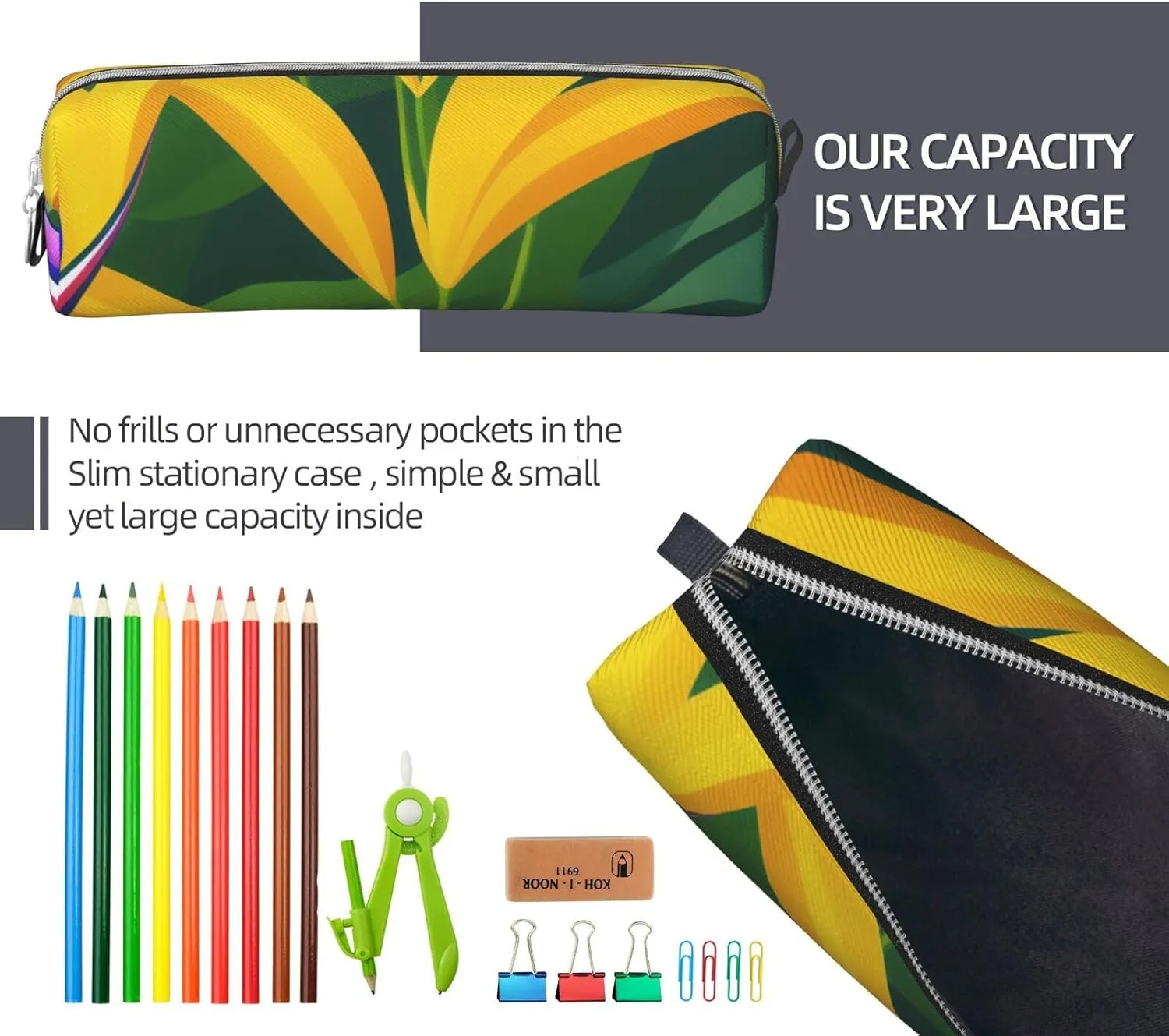 Day Lily Print Patterns Pencil Case Pu Leather Cute Small Pencil Case Pencil Pouch Storage Bag With Zipper