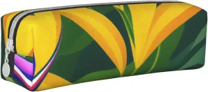 Day Lily Print Patterns Pencil Case Pu Leather Cute Small Pencil Case Pencil Pouch Storage Bag With Zipper