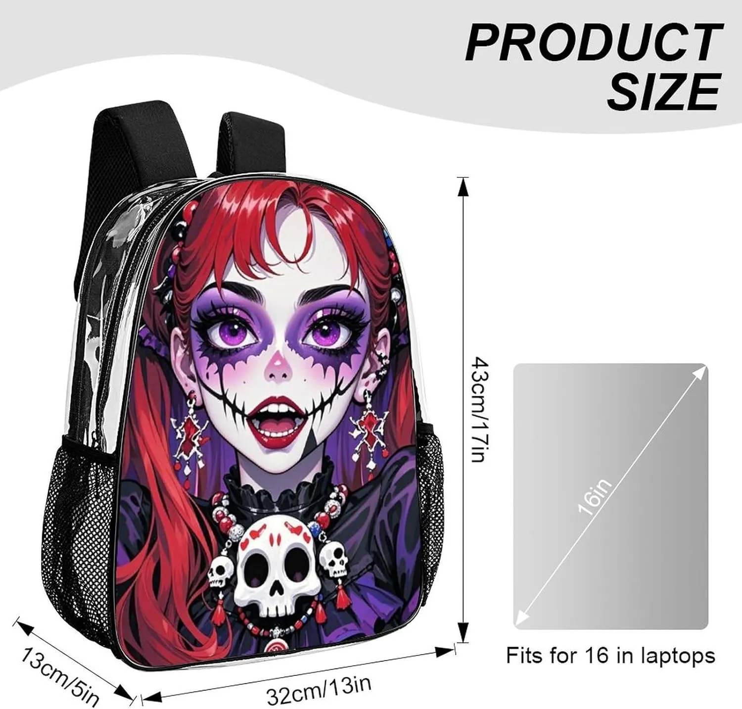 Daypack Anti-Theft Multipurpose Large Capacity Shoulder Bag - Cartoon Women Women Mystical Skull Art Travel Hiking & Camping Rucksack Transparent Bag